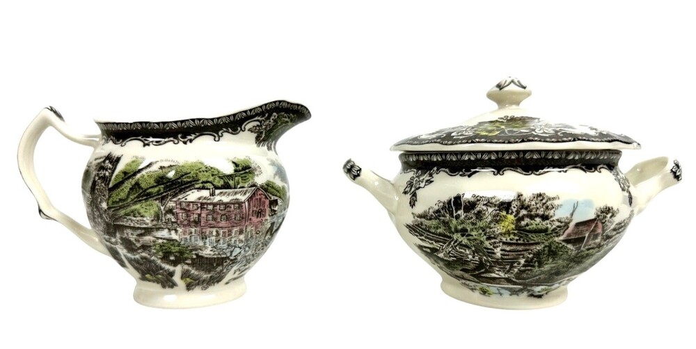 Vintage Johnson Brothers Friendly Village Covered Sugar Bowl & Creamer England